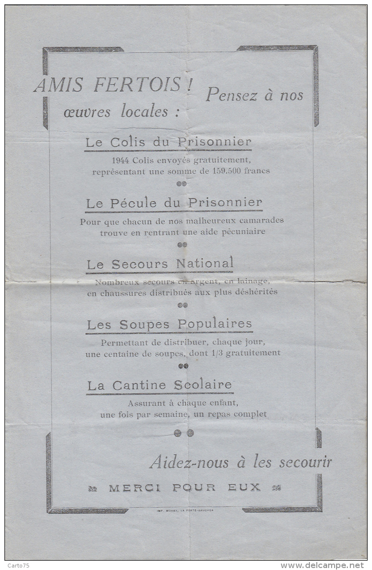 Programme - Gala La Ferté-Gaucher Février 1944 - Théâtre Labiche - Prisonnier - Publicité Magasins Bijouterie Citroën - Programmes