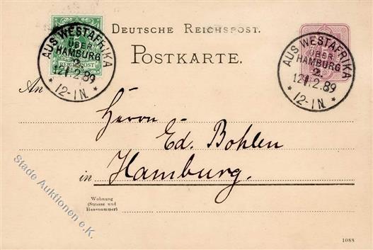 Kolonien Kamerun Aus Westafrika über Hamburg 12.2.1889, Sehr Seltener Seepoststempel Auf Handschriftlicher Karte Adolph  - Zonder Classificatie