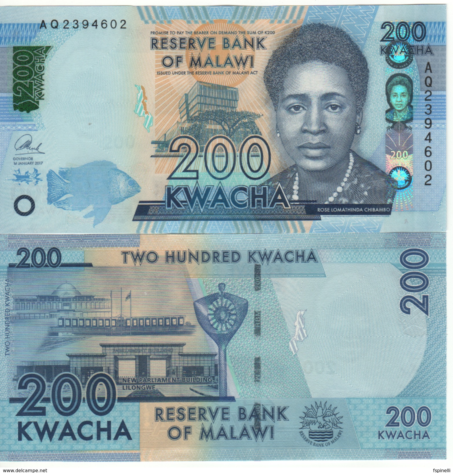 MALAWI  New Date   200 Kwacha   Dated   1st January 2017  UNC    ( P60d ) - Malawi