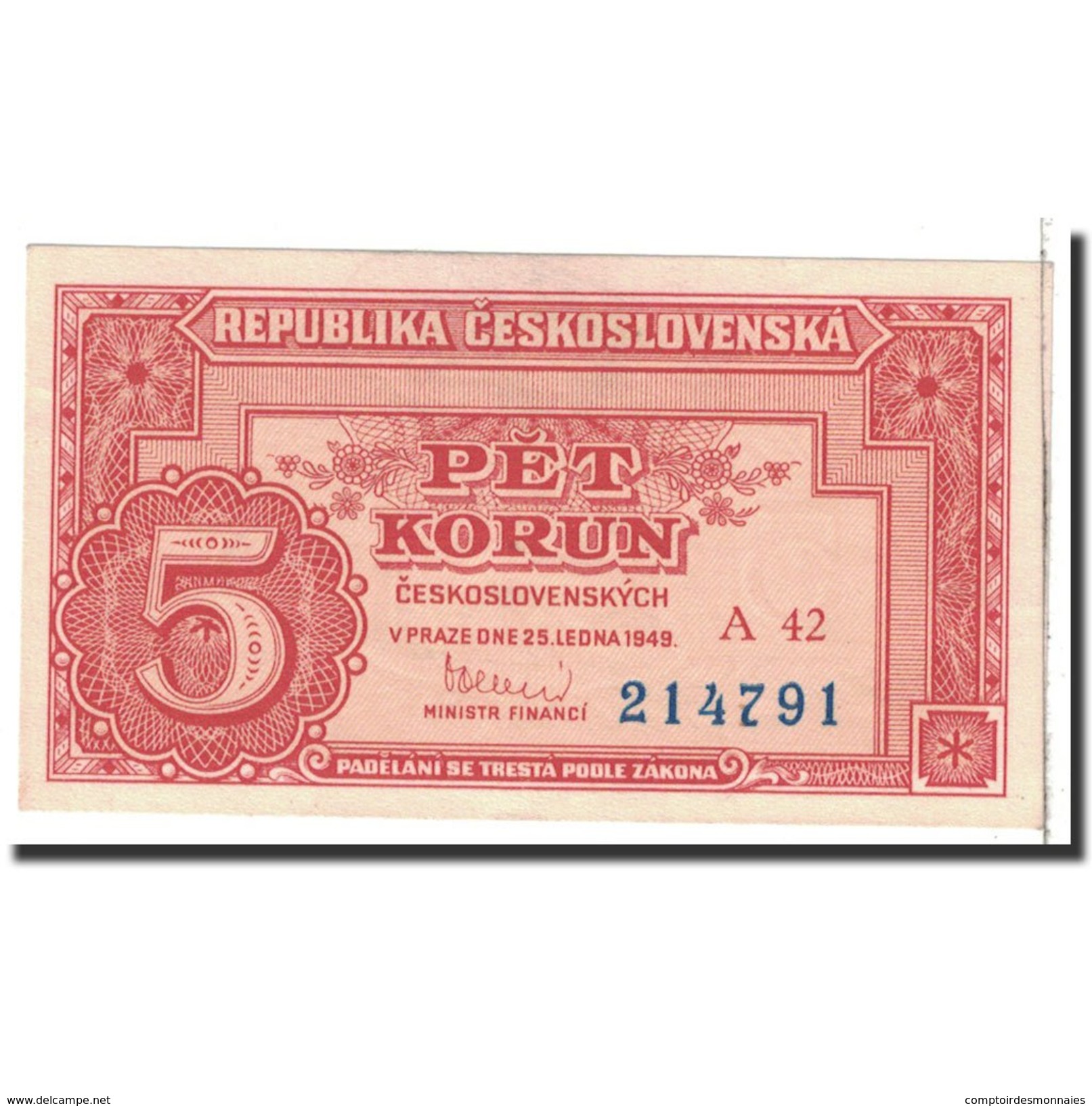 Tchécoslovaquie, 5 Korun, 1949, 1949-01-25, KM:68a, NEUF - Tchécoslovaquie