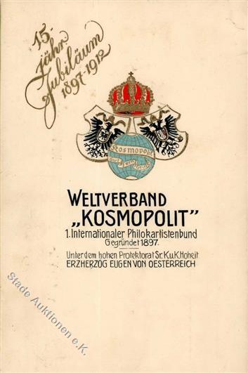 AK-GESCHICHTE - Prägekarte 15 Jahre WELTVERBAND KOSMOPOLIT 1912 I - Geschiedenis