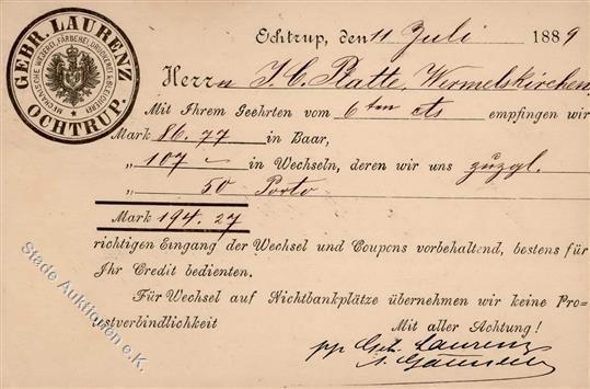 Vorläufer 1889 Gebr. Laurenz Ochtrup Privatganzsache I-II - Zonder Classificatie