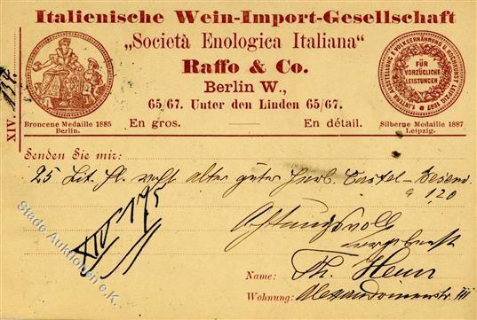 Vorläufer 1889 Italienische Wein Import Gesellschaft Berlin I-II Vigne - Zonder Classificatie