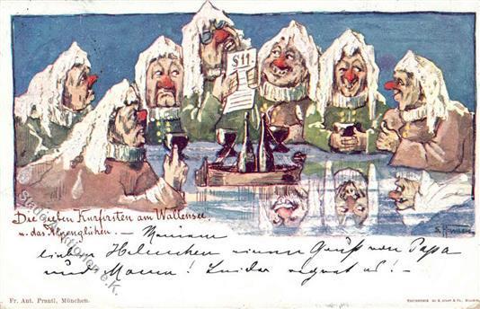 Berggesicht Sign. Hansen Die Sieben Kurfürsten Am Wallensee U. Das Alpenglühen Künstlerkarte 1897 I-II - Vertellingen, Fabels & Legenden