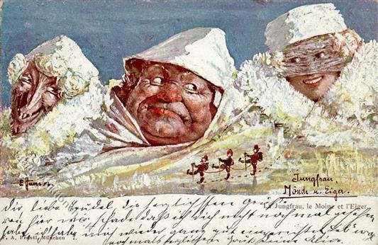 Berggesicht Sign. Hansen Jungfrau Mönch U. Eiger Künstlerkarte 1899 I-II - Fiabe, Racconti Popolari & Leggende