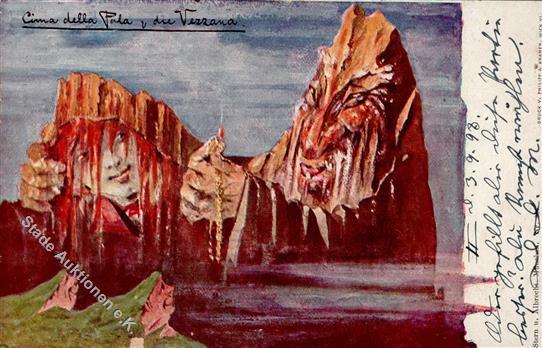 Berggesichter Sign. Hansen Cima Della Pala Du Vezzana Künstler-Karte I-II Face à La Montagne - Vertellingen, Fabels & Legenden