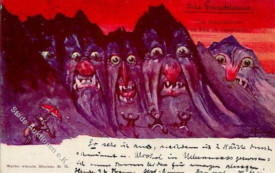 Berggesichter Sign. Hansen Die Schreckhörner Künstler-Karte 1901 I-II Face à La Montagne - Märchen, Sagen & Legenden