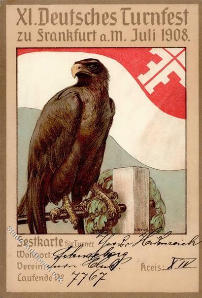 FRANKFUR/MAIN - XI. DEUTSCHES TURNFEST 1908 - Festkarte (keine Ak) Sign. H.Wetzel I-II - Gymnastique