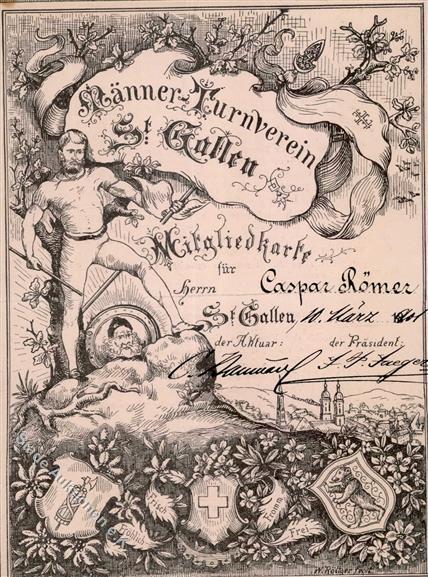 Turnen St. Gallen Schweiz Mitgliedskarte 1901 I-II - Gymnastiek