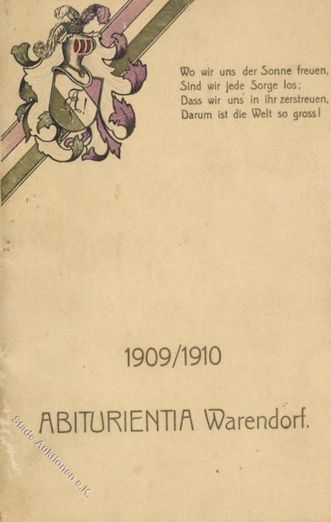 Studentika Buch Warendorf (4410) 1x Abiturienta 1909/1910 U. 1. Lieder Zum Festkommers Abiturienta 1910 II (altersbeding - Andere & Zonder Classificatie