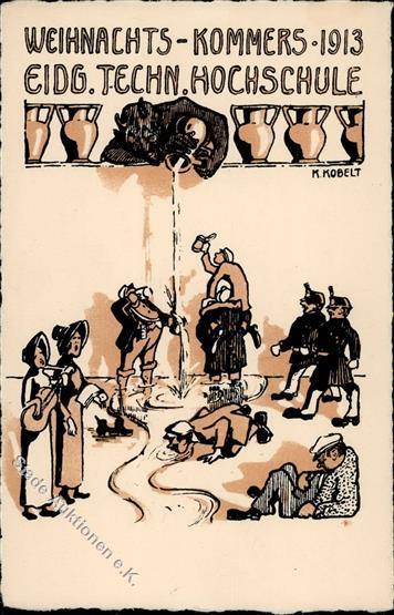 Studentika ZÜRICH - WEIHNACHTS-KOMMERS 1913 - Künstlerkarte Sign. K.Kobelt I - Andere & Zonder Classificatie