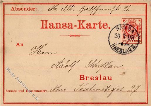 Stadtpost, Breslau, 1898, 2 1/2 Pf Rot, Hansa-Karte, Leichte Altersspuren, K1 HANSA 20 7 98 BRESLAU"" - Collections (sans Albums)