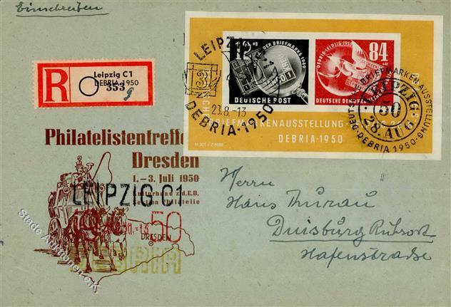 DDR - BLOCK 7 Als EF 28.8.50 Auf R-Brief Mit So-R-Zettel, Rücks. Vignetten + Ank-o, I-II Mi. 320.- - Verzamelingen (zonder Album)