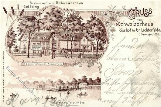 Lichterfelde (1000) Gasthaus Zum Schweizerhaus  Lithographie 1902 II (Stauchung, Fleckig VS) - Verzamelingen (zonder Album)