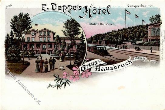 Hausbruch (2000) Hotel E. Deppe Eisenbahn Lithographie 1899 I-II Chemin De Fer - Verzamelingen (zonder Album)