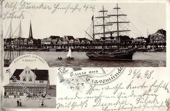 Travemünde (2401) Gasthaus Zur Post  Lithographie 1898 I- - Sammlungen (ohne Album)