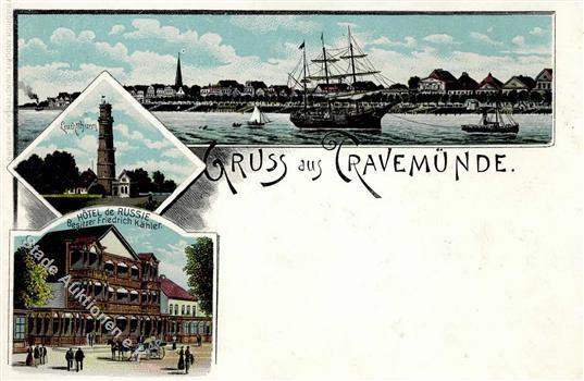 Travemünde (2401) Hotel De Russie Leuchtturm Lithographie I- - Sammlungen (ohne Album)