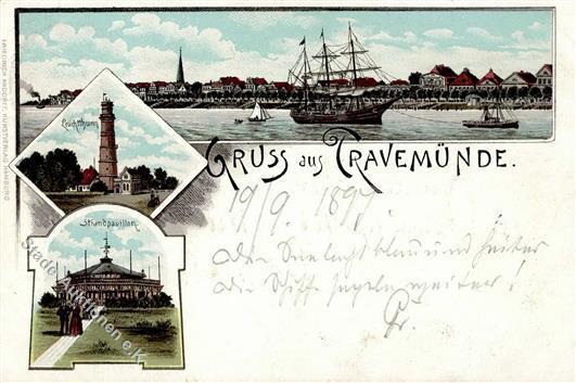 Travemünde (2401) Leuchtturm  Lithographie 1897 II- (kleiner Einriss) - Sammlungen (ohne Album)