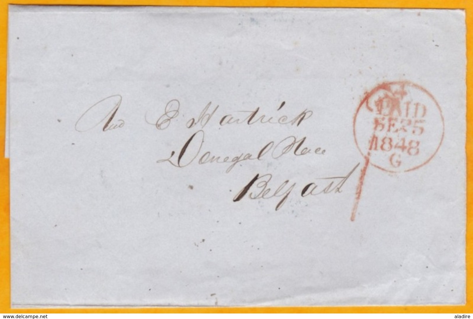 1848  - Enveloppe Sans Correspondance De  Dublin Vers Belfast,  Irlande - Payé 1d - Cachet  Arrivée - Préphilatélie