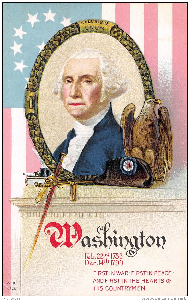 Washington - First In War First In Peace And First In The Hearts Of His Countrymen - Embossed US USA Flag Eagle - Autres & Non Classés