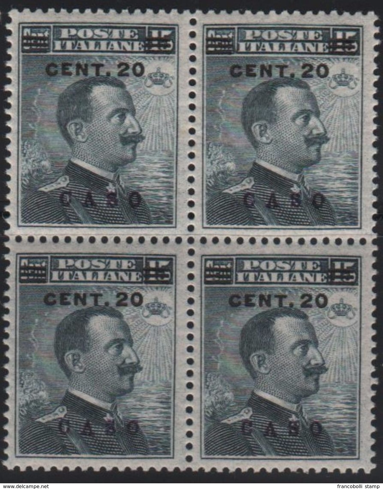 1916 Egeo Caso 20 C. Su 15 C. MNH Quartina - Ägäis (Caso)