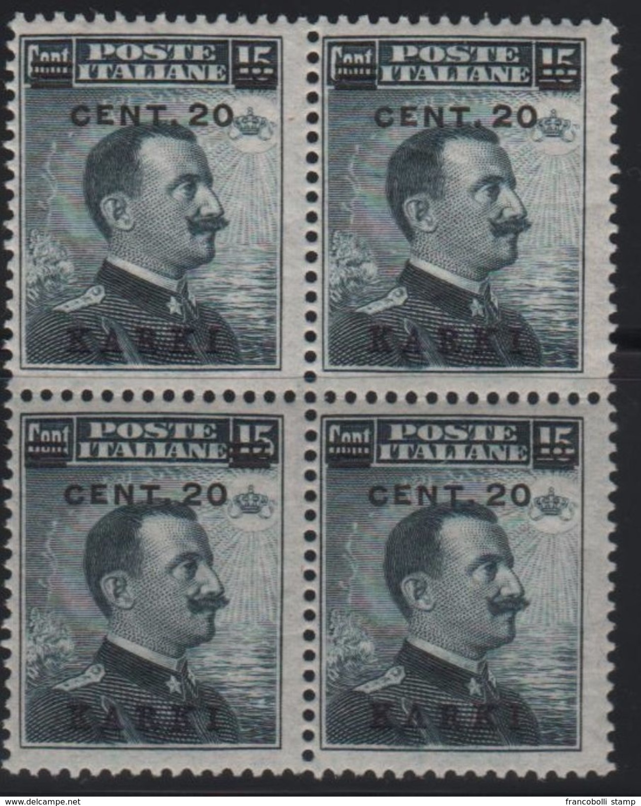 1916 Egeo Karki Carchi 20 C. Su 15 C. MNH Quartina - Aegean (Carchi)