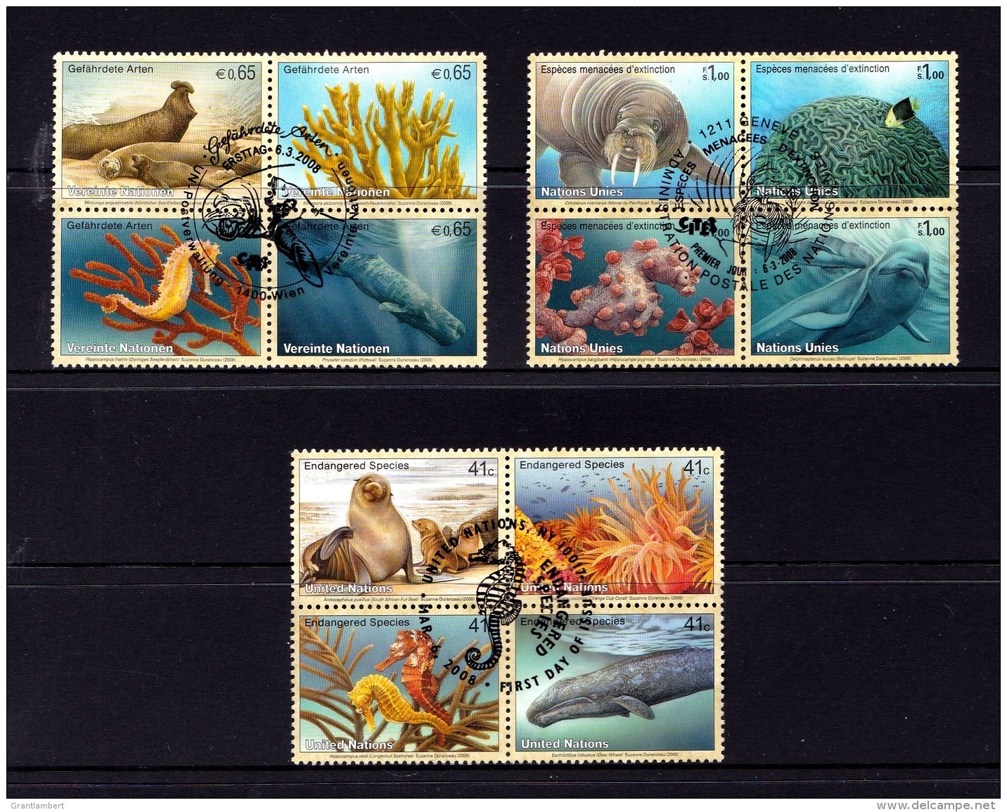 United Nations 2008 Endangered Species Set Of 12 Used - New York/Geneva/Vienna Joint Issues