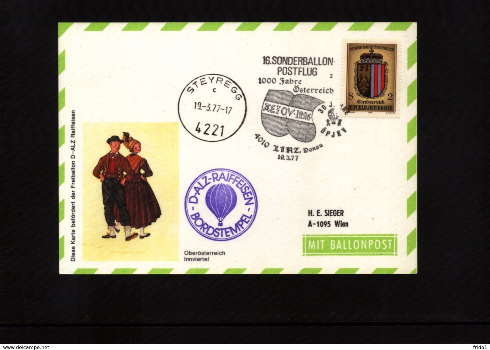 Austria / Oesterreich 1977 1000 Years Austria Balloon Post Interesting Postcard - Ballonpost