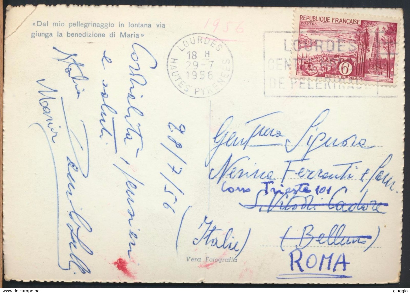 °°° 9536 - FRANCE - 64 - LOURDES - PANORAMA E CASTELLO - 1956 With Stamps °°° - Lourdes