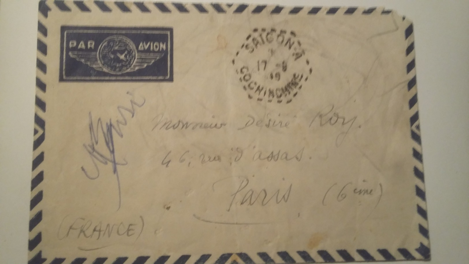 Ancienne Enveloppe Timbrèe , Cachè " Saigon - Cochinchine 1948 Par Avion - Lettres & Documents