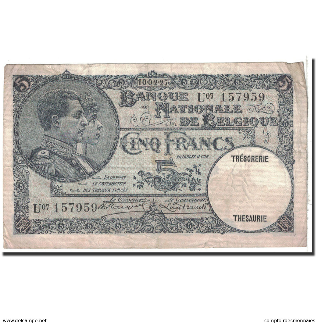 Billet, Belgique, 5 Francs, 1927, 1927-02-10, KM:97b, TB - 5 Francs