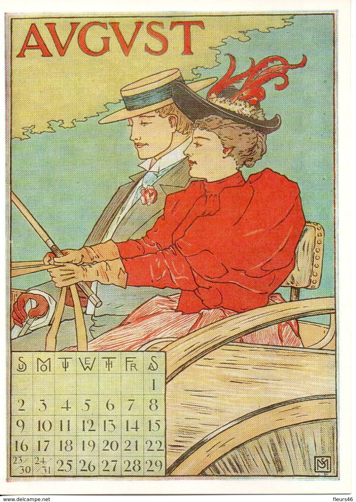 CPSM Signée MS- Calendrier édité En 1895 Aux USA - AUGUST - Andere & Zonder Classificatie