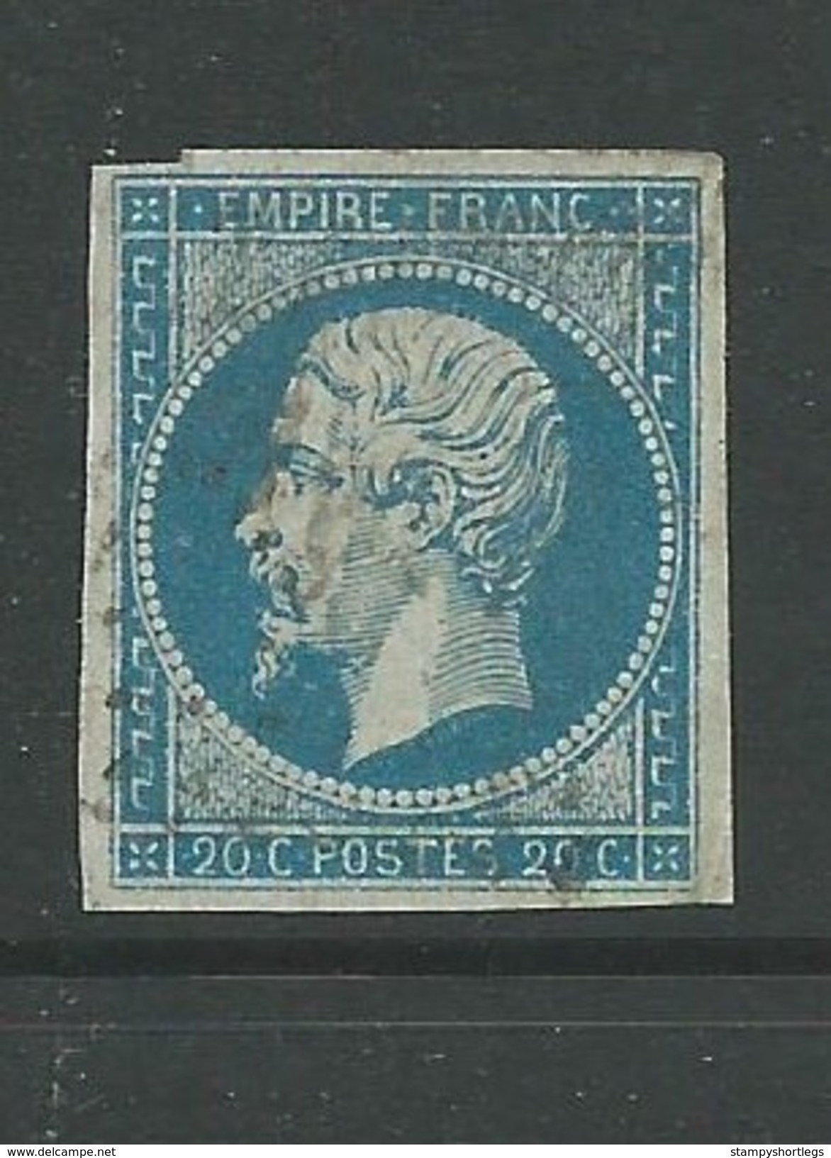 France 1853 Napoleon 20 Cents Blue On Blue-ish Good Used Die 1 - 1853-1860 Napoleone III