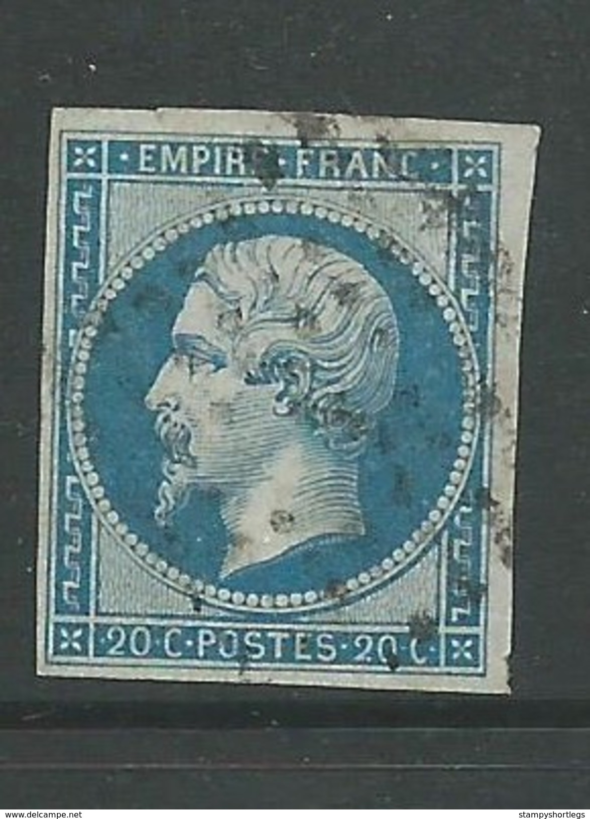 France 1853 Napoleon 20 Cents Blue On Blue-ish Good Used   Die 1 - 1853-1860 Napoleone III