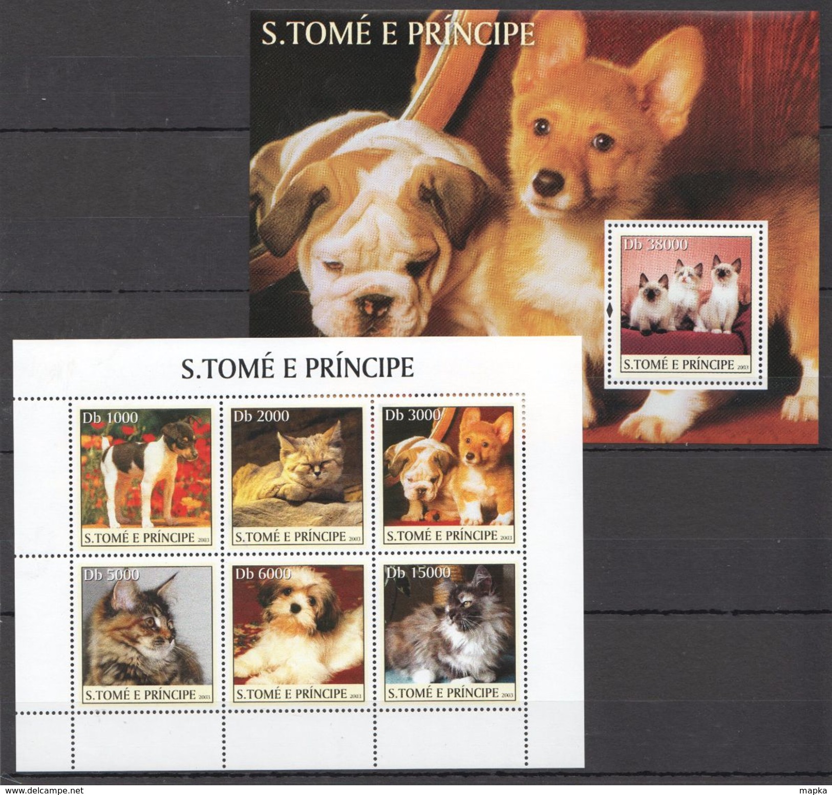 M729 2003 S.TOME E PRINCIPE PETS DOGS & CATS 1BL+1KB MNH - Hunde