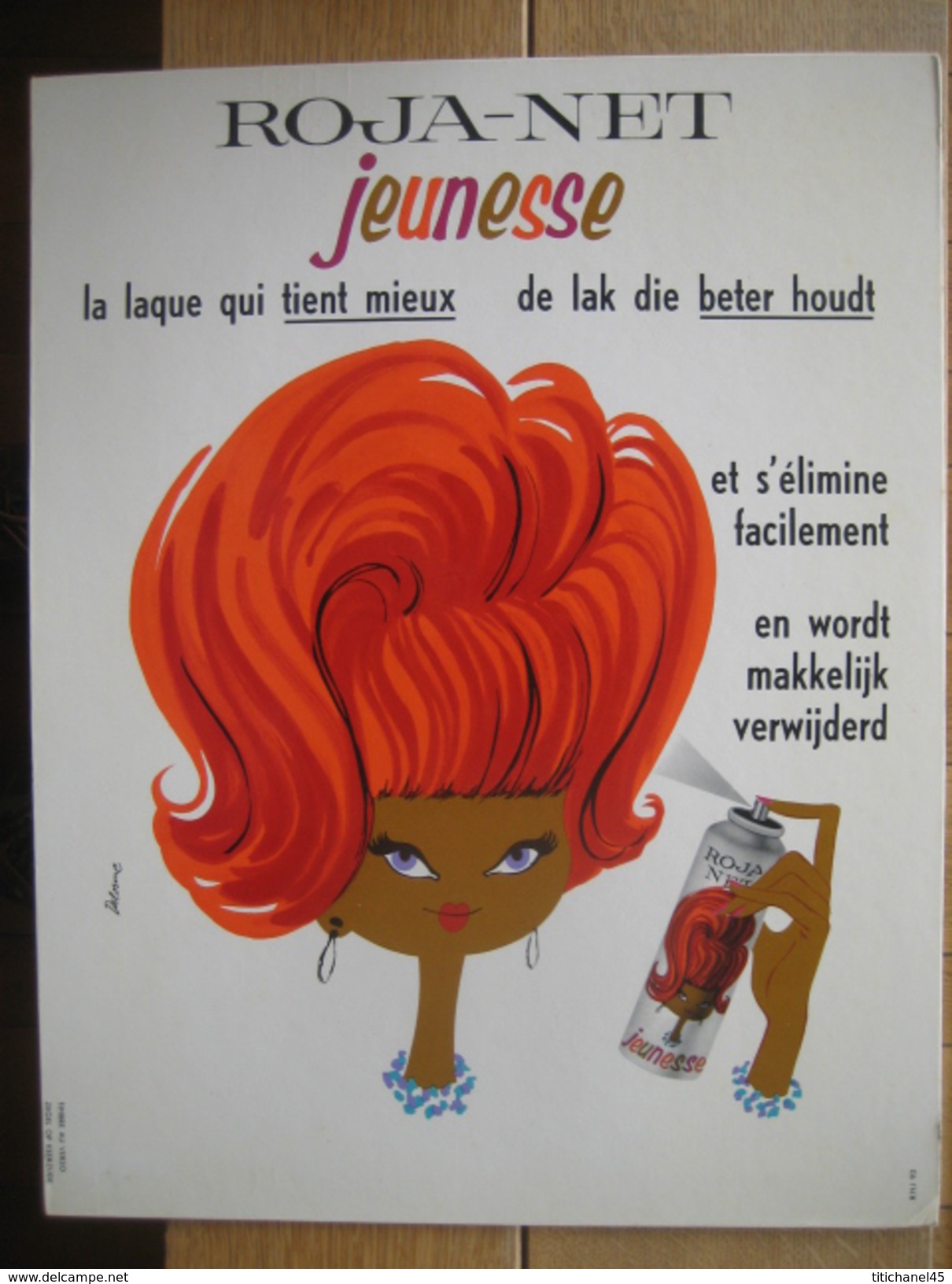 Carton Publicitaire Original (1960) - ROJA-NET Jeunesse La Laque Qui Tient Mieux & S'élimine Facilement. Illust: DELORME - Pappschilder