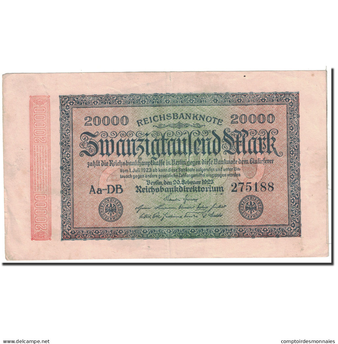 Billet, Allemagne, 20,000 Mark, 1923, 1923-02-20, KM:85b, TTB+ - 20.000 Mark