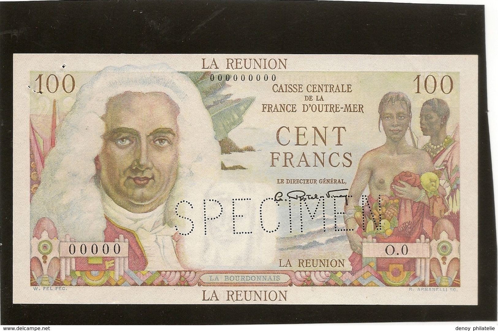Billet Réunion 100  Francs La Bourbonnais  Spécimen SPL  Juste Des Trous Dépingle RRR - Réunion