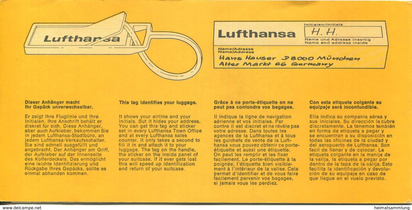 Lufthansa 1973 - Zürich Hannover Zürich - Europa