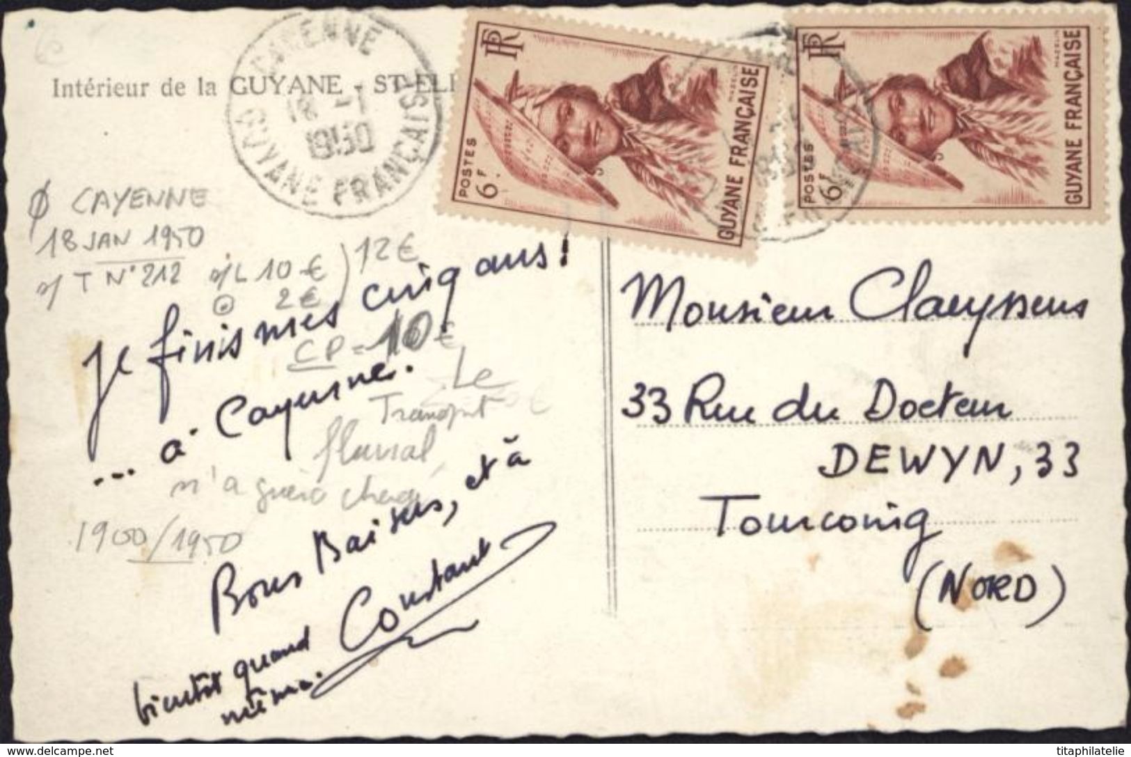 CPSM Intérieur De La Guyane Avec Pirogues Barques Chargées Marchandises Transport Fluvial YT 212 X2 CAD CAYENNE 18 1 185 - Autres & Non Classés