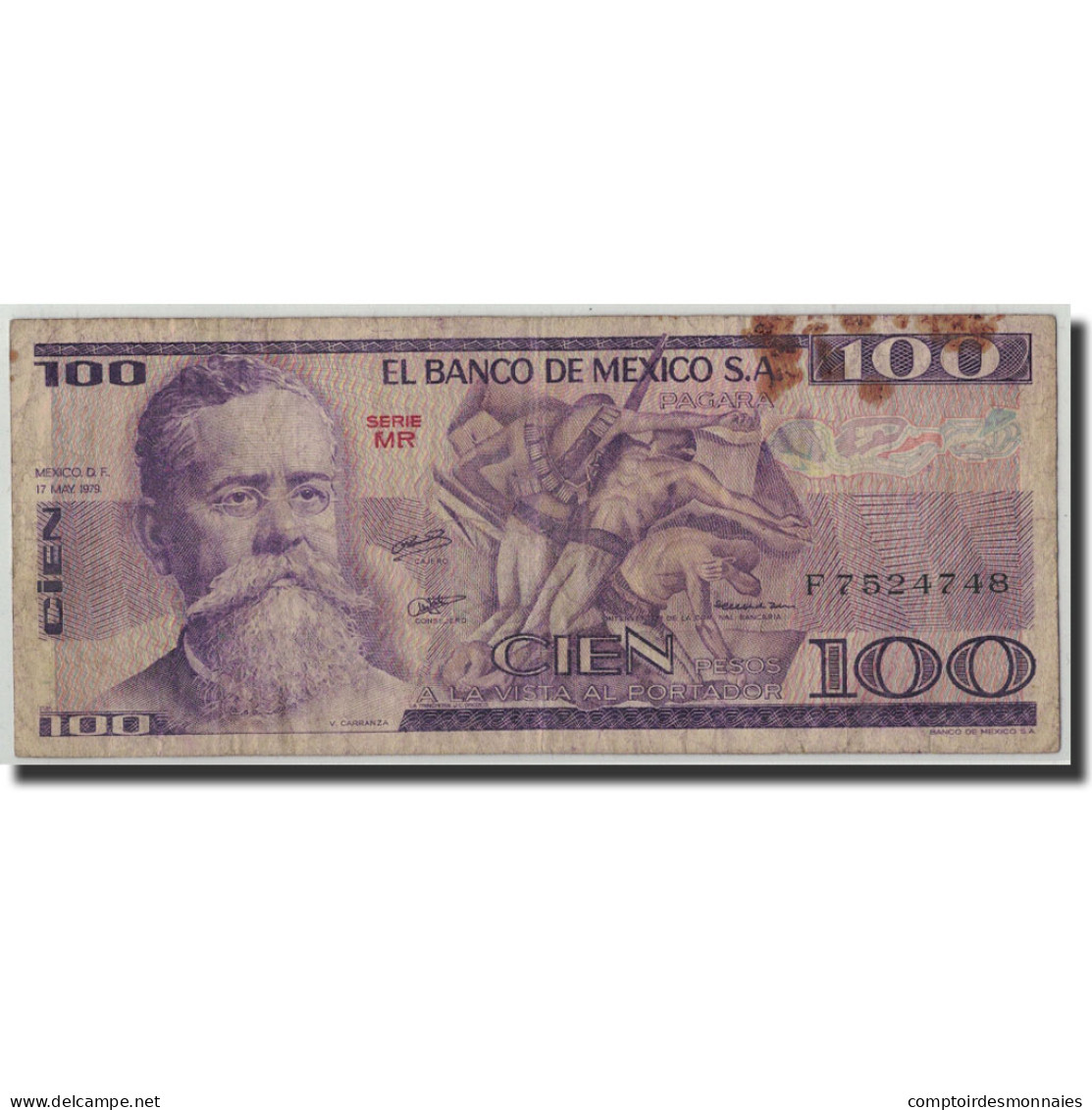 Billet, Mexique, 100 Pesos, 1979, 1979-05-17, KM:68b, B - Mexico