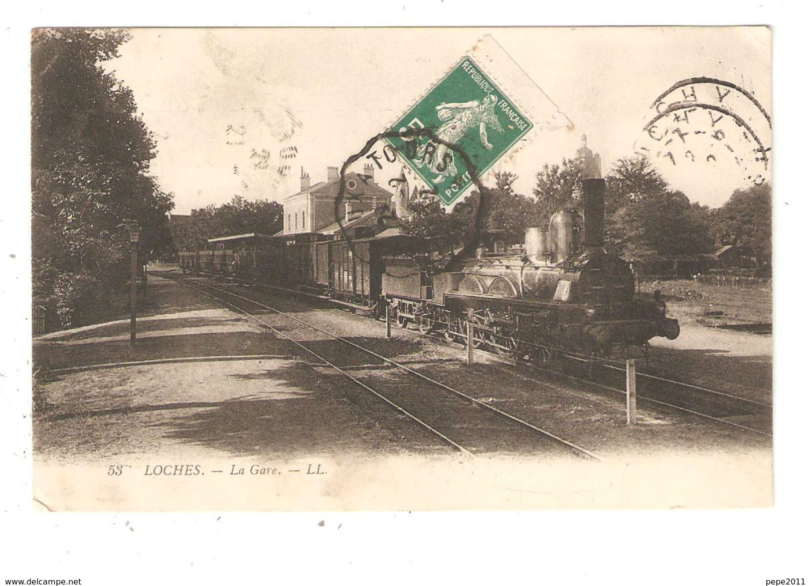 CPA 37 LOCHES La Gare Train Batiment Cachet Convoyeur Tours > Chateauroux 1912 - Loches