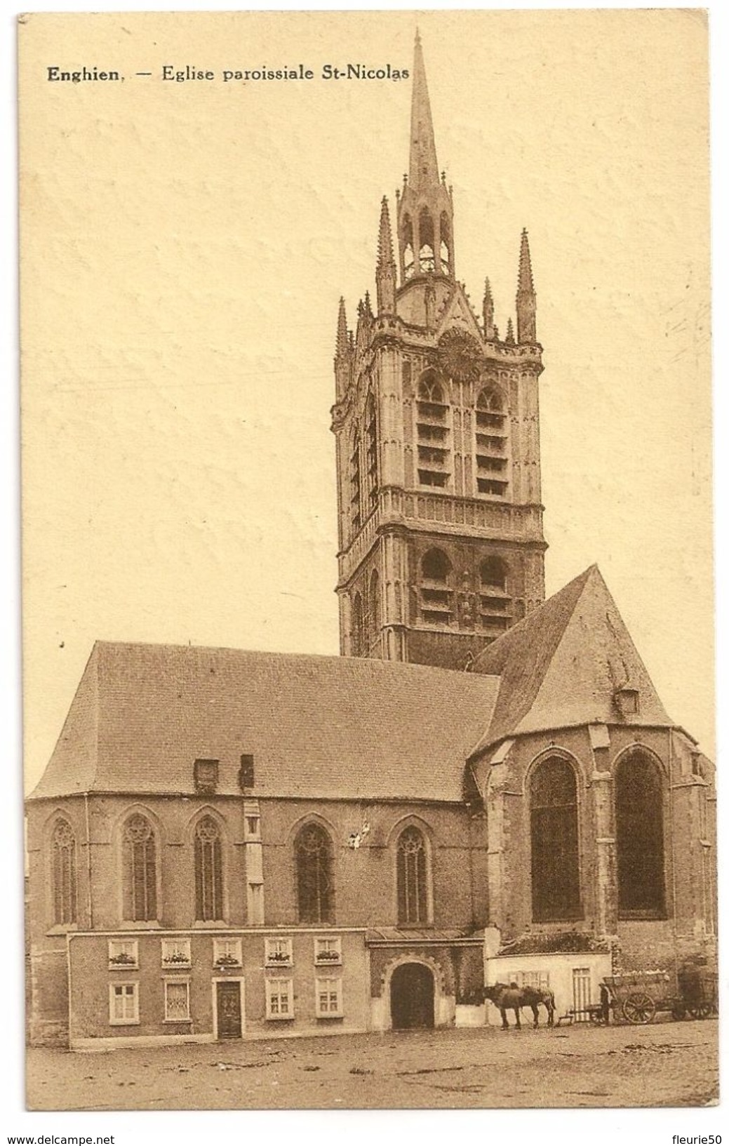 ENGHIEN - Eglise Paroissiale St-Nicolas. Chevaux, Charette. Edition Edm; Duwez. - Enghien - Edingen