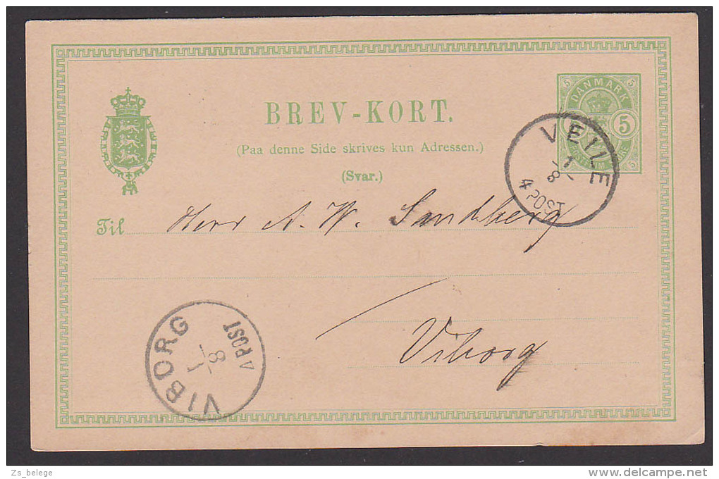 Veile Danmark Ganzsachenkarte Nach Viborg 1892 - Storia Postale