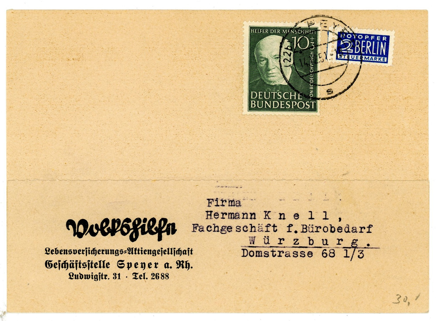 Nr. 144 EF 1952 Postkarte Nach Lichtenfels Michel 25 € - Briefe U. Dokumente