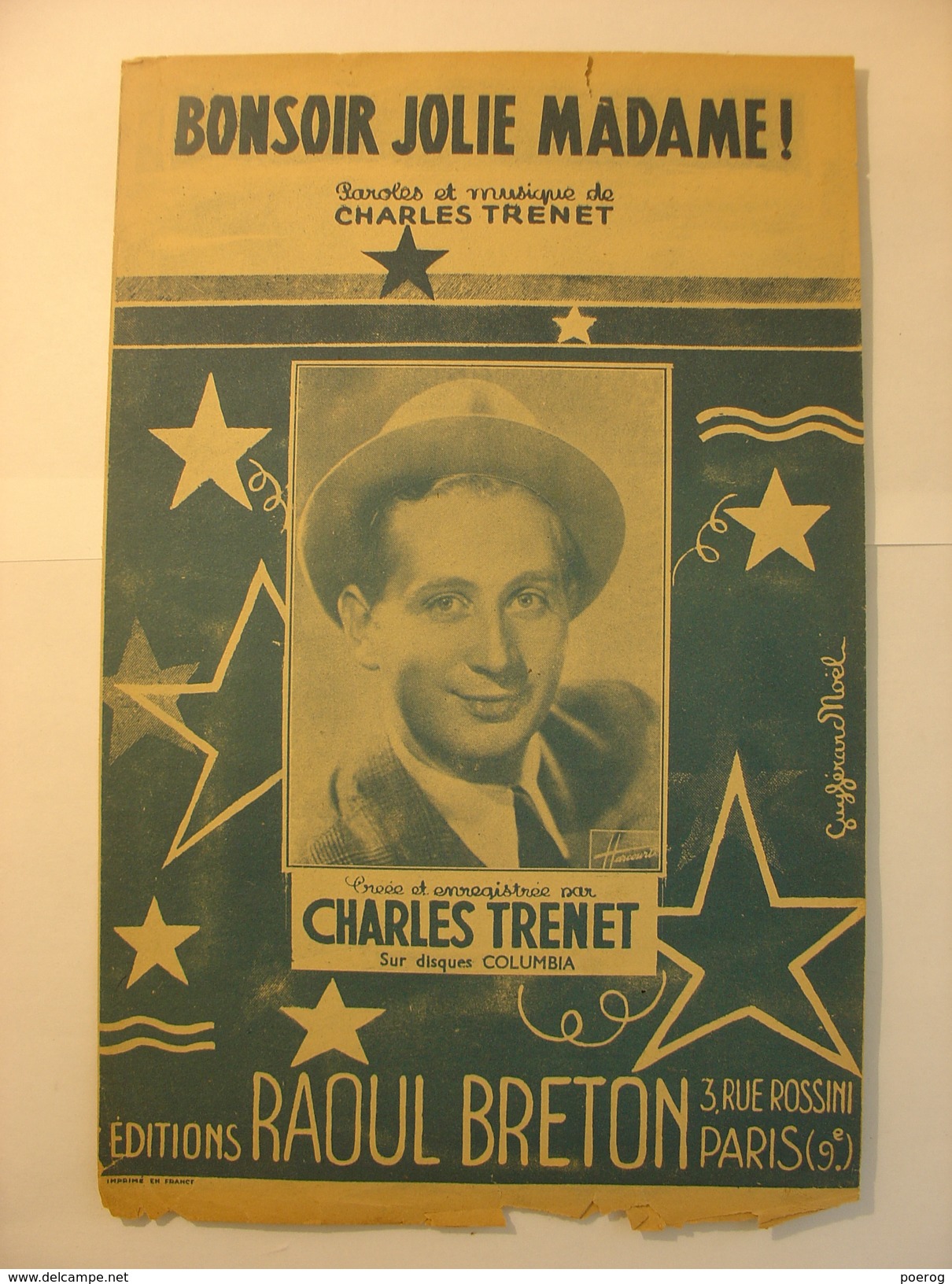 PARTITIONS  - CHARLES TRENET - BONSOIR JOLIE MADAME ! - PAROLES ET MUSIQUE - EDITIONS RAOUL BRETON Partition - Spartiti