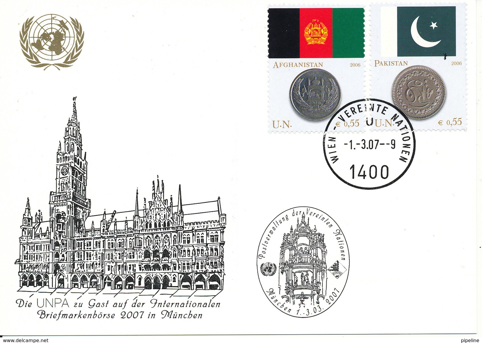 Austria UN Vienna Show Card München 1-3/3-2007 FLAG Pakistan And Afganistan On The Stamps - Covers & Documents