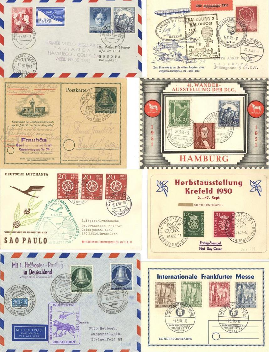 BRIEFPOSTEN BUND-BERLIN 1949-1958 - 70 Briefe, Karten, GSK Mit Vielen Besonderheiten Flugbriefe, R-Briefe, EF, MEF, So-K - Verzamelingen (zonder Album)