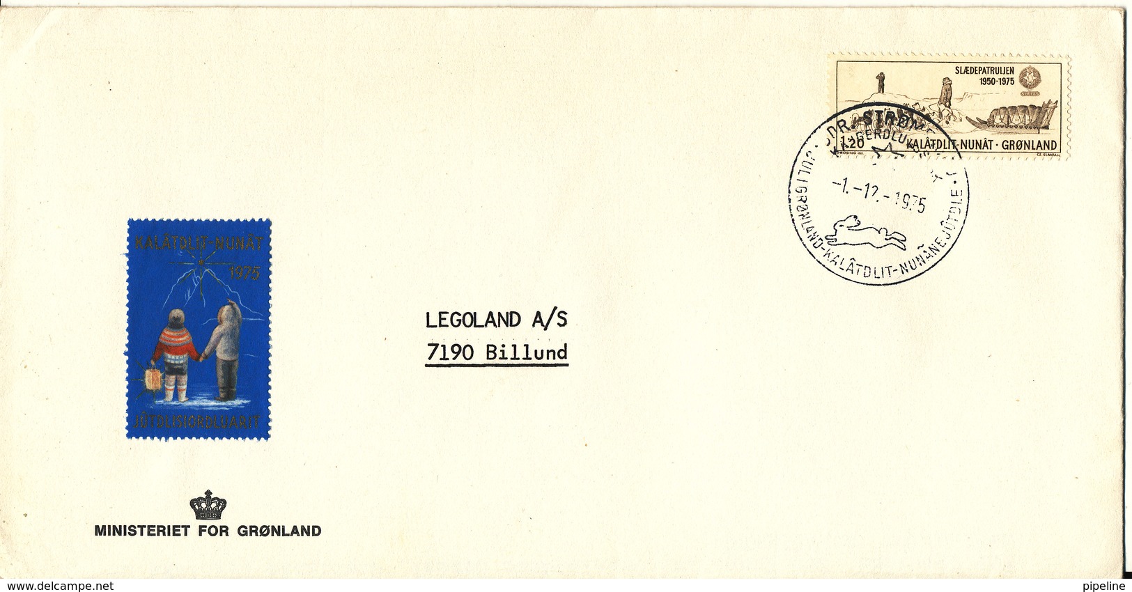 Greenland Cover With Special Christmas Postmark + Christmas Seal Sdr. Strömfjord 1-12-1975 - Briefe U. Dokumente