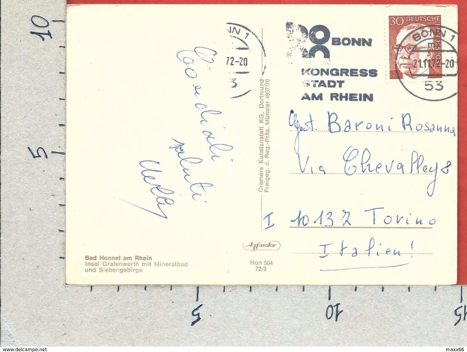 CARTOLINA VG GERMANIA - BAD HONNEF Am Rhein - Insel Grafenwerth Mit Mineralbad - 10 X 15 - ANN. 1972 - Bad Honnef